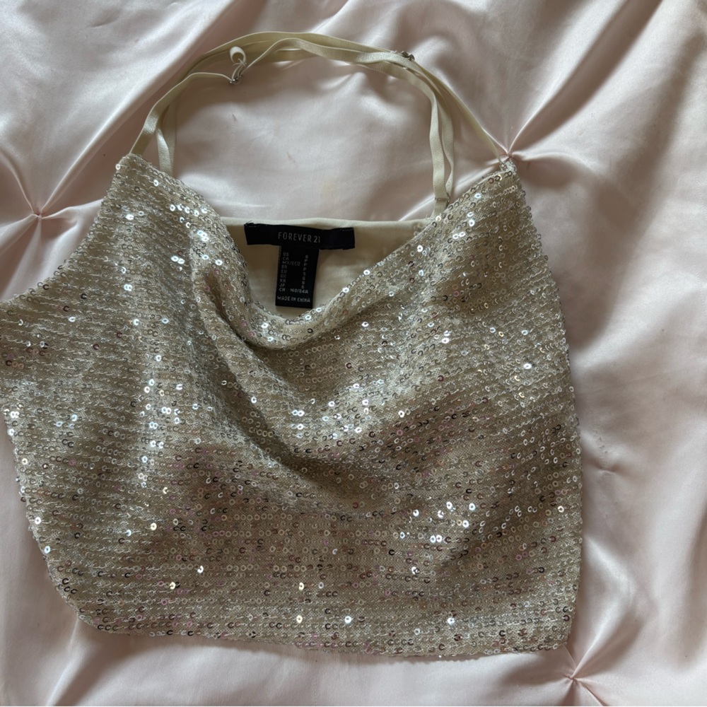 Forever 21 Silver Sequin Halter Top